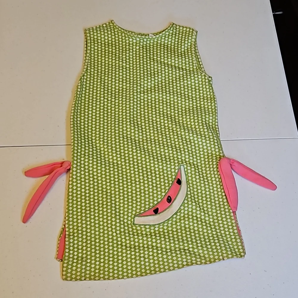 Vintage Carter's Watermelon Dress 5 Girls green pink white 70s Cute
